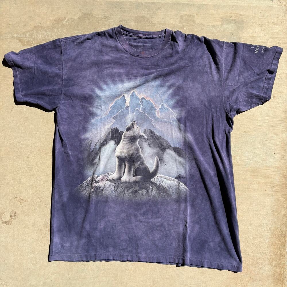 The Mountain Wolf Pup T-Shirt Mens 2XL Purple Tie Dye Wild Spirit Wolf Sanctuary